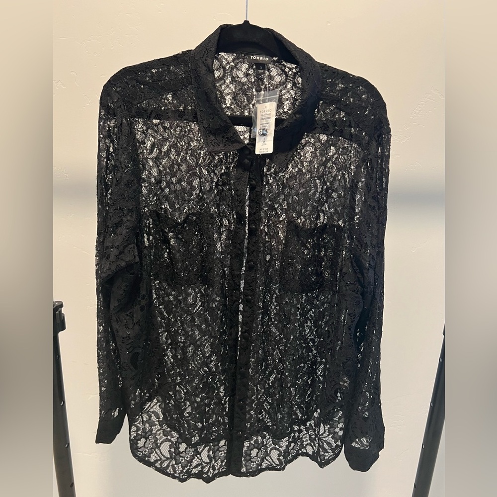 Black Lace Shirt from Torrid. Size 3.